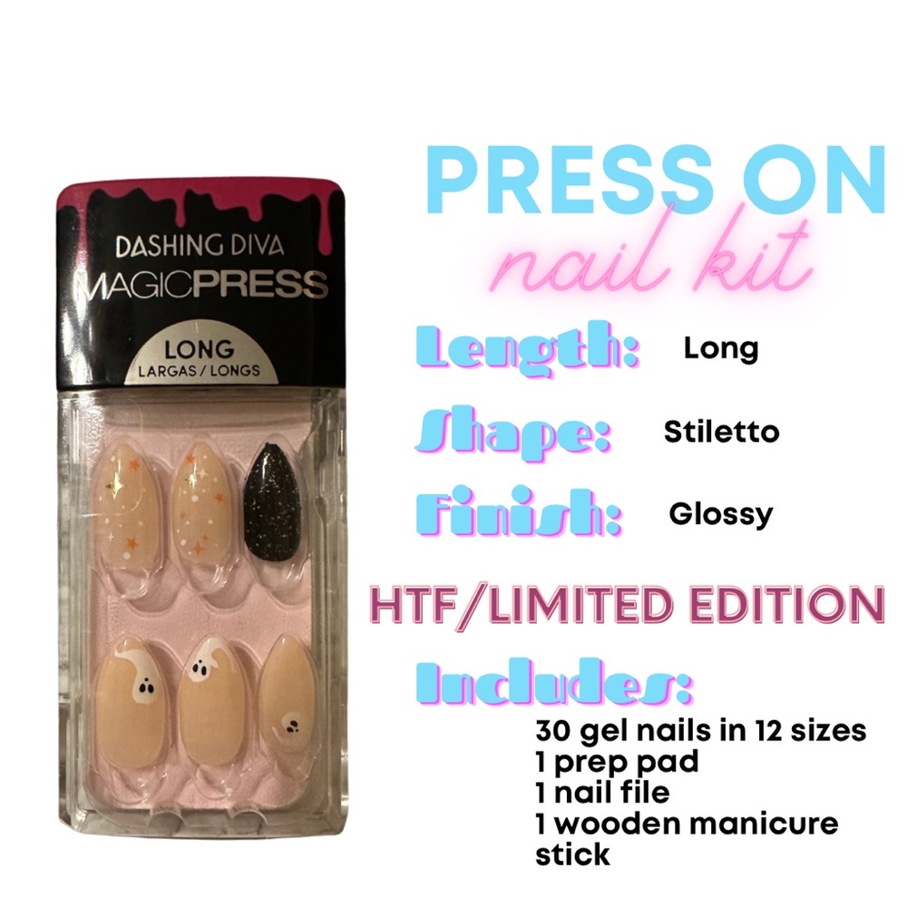 BNWOT Dashing Diva MagicPress Press On Nail Kit Halloween Long Stiletto HTF 005